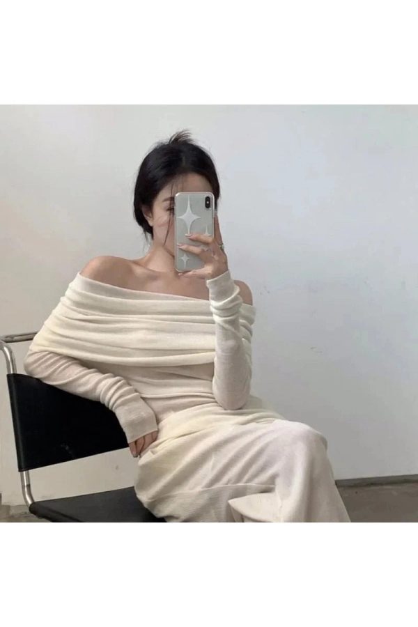 Ivory Off-Shoulder Wrap Top for Cute 2000s Outfits & Y2K Fashion