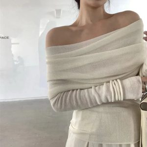 Ivory Off-Shoulder Wrap Top for Cute 2000s Outfits & Y2K Fashion