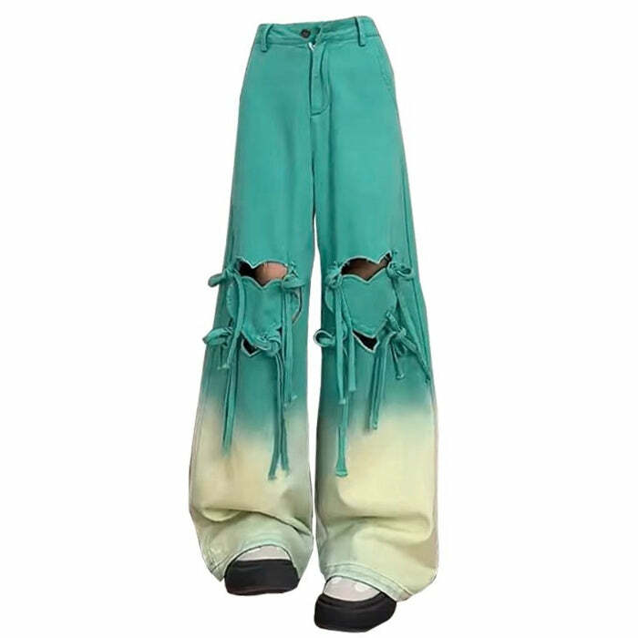 Knee-Heart Gradient Pants - Trendy Y2K Fashion Outfit for Fall 2000s Style