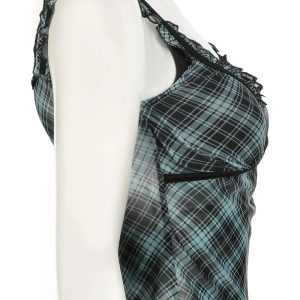 Lace-Trim Plaid Mesh Top - Trendy 2000s Fashion Outfit for Y2K Aesthetic