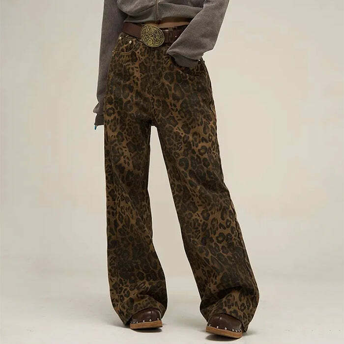 Leopard Wide Leg Jeans - Cute 2000s Outfits & Y2K Fashion Inspiration