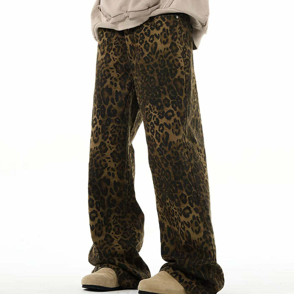 Leopard Wide-Leg Jeans - Trendy 2000s Fashion Outfits for Y2K Style