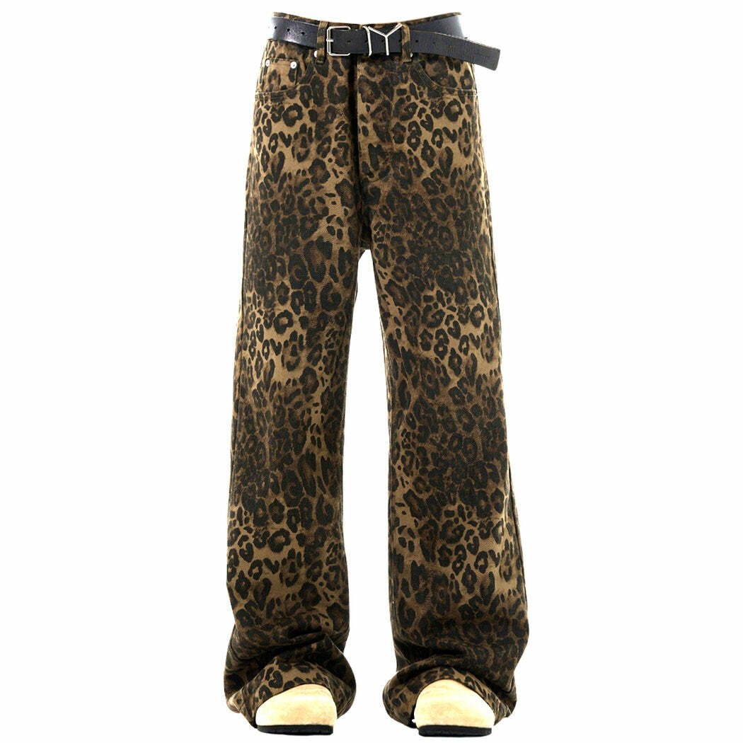 Leopard Wide-Leg Jeans - Trendy 2000s Fashion Outfits for Y2K Style