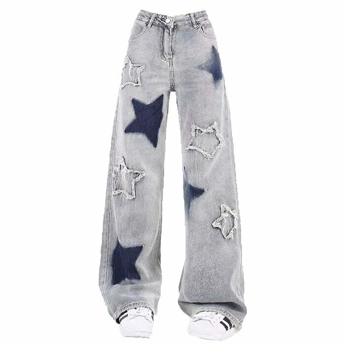 Light Blue Star Jeans - Iconic Y2K Fashion Outfit for Trendy Women