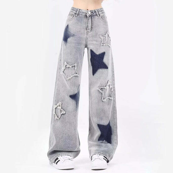 Light Blue Star Jeans - Iconic Y2K Fashion Outfit for Trendy Women