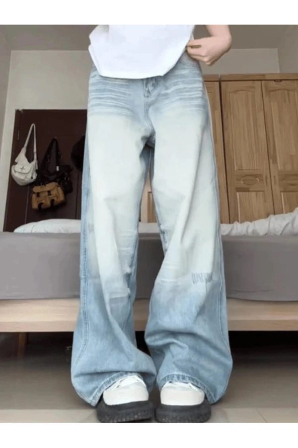 Light Wash Oversized Baggy Jeans - Y2K Fashion Outfit for 2000s Style