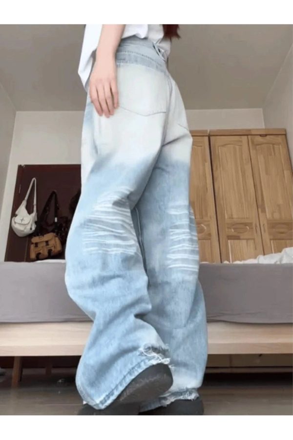 Light Wash Oversized Baggy Jeans - Y2K Fashion Outfit for 2000s Style