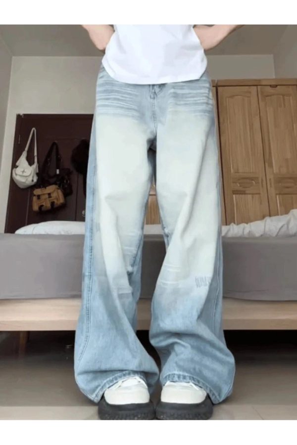 Light Wash Oversized Baggy Jeans - Y2K Fashion Outfit for 2000s Style