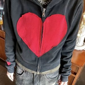 Lovecore Heart Zip-Up Hoodie - Trendy Y2K Fashion Outfit for Fall 2000s