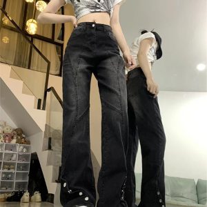 Midnight Flare Snap Jeans - Cute 2000s Outfits & Y2K Fashion Inspiration