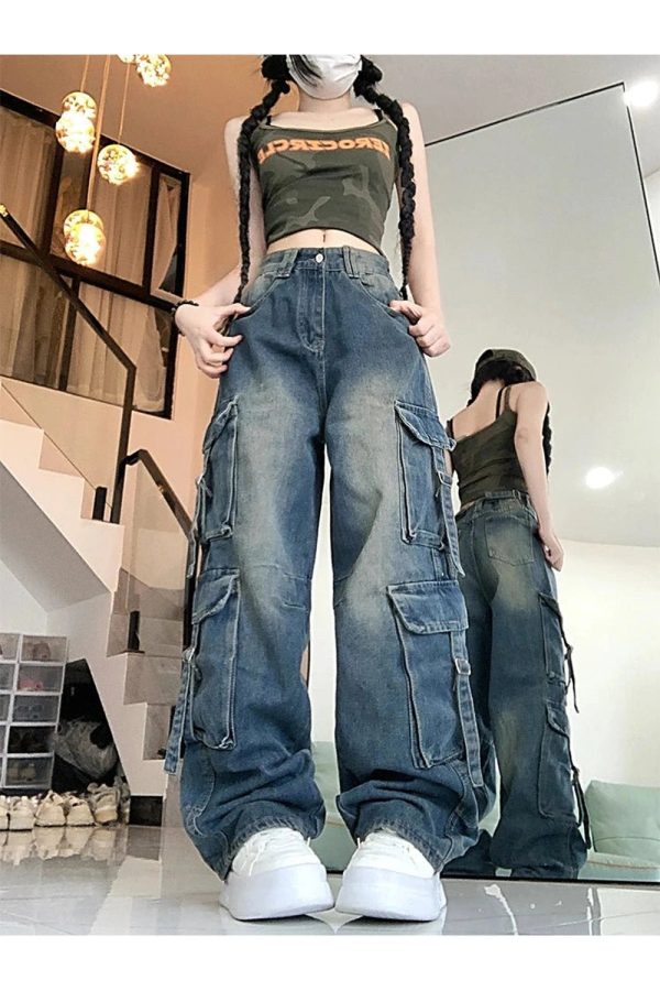 Midnight Utility Cargo Jeans - Trendy Y2K Fashion for 2000s Outfits