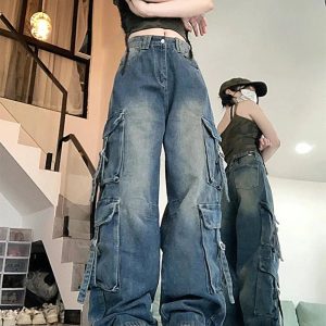 Midnight Utility Cargo Jeans - Trendy Y2K Fashion for 2000s Outfits