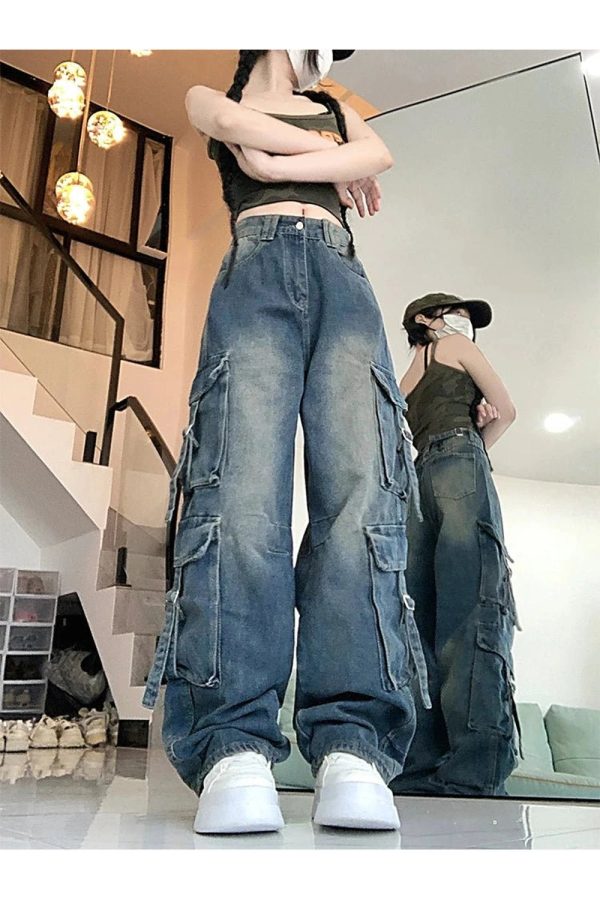 Midnight Utility Cargo Jeans - Trendy Y2K Fashion for 2000s Outfits