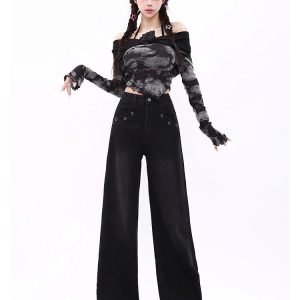 Midnight Wide-Leg Jeans - Iconic Y2K Fashion Outfit for Trendy Women