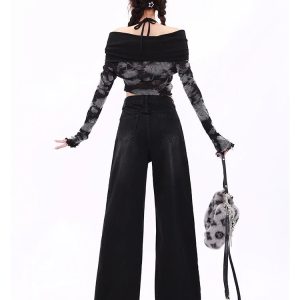 Midnight Wide-Leg Jeans - Iconic Y2K Fashion Outfit for Trendy Women