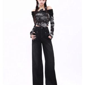 Midnight Wide-Leg Jeans - Iconic Y2K Fashion Outfit for Trendy Women