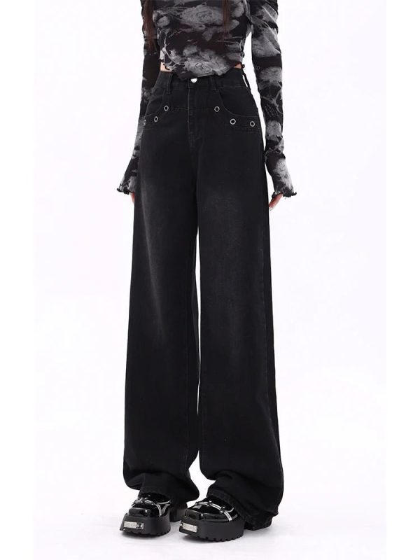 Midnight Wide-Leg Jeans - Iconic Y2K Fashion Outfit for Trendy Women