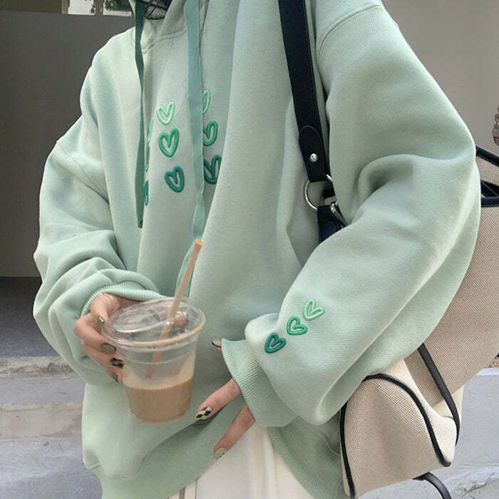 Mint Aesthetic Heart Hoodie - Cute 2000s Outfits & Y2K Fashion Inspiration