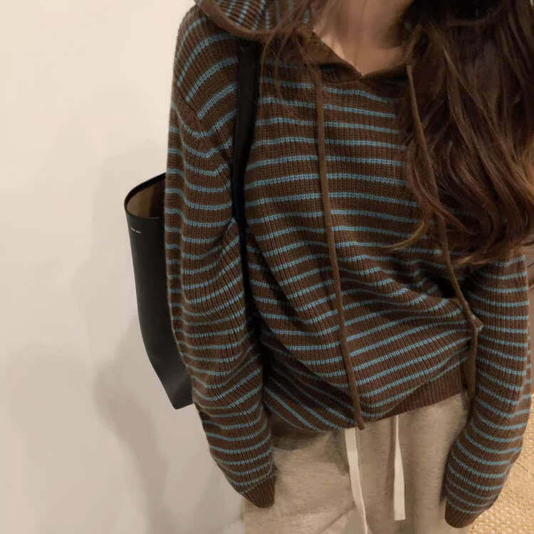 New Student Striped Knit Hoodie - Trendy 2000s Fashion Outfit for Women