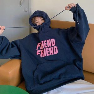 Oversized Friend Graphic Hoodie - Trendy 2000s Fashion Outfit for Y2K Style