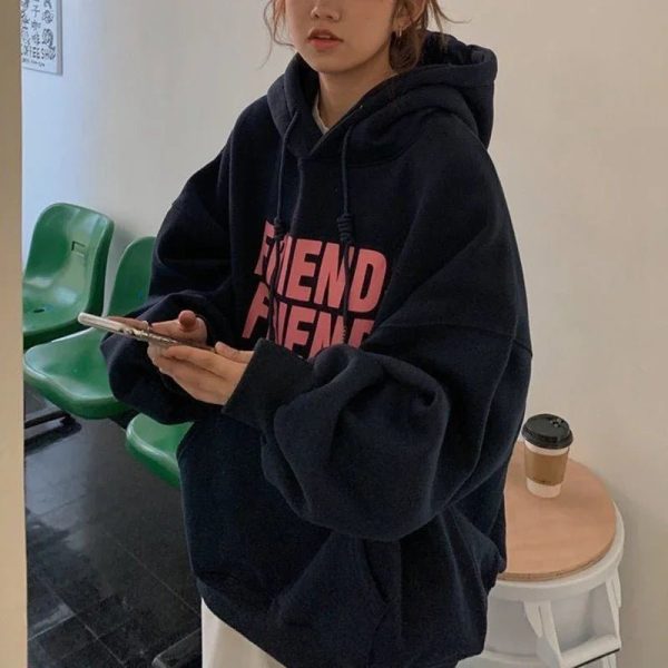 Oversized Friend Graphic Hoodie - Trendy 2000s Fashion Outfit for Y2K Style