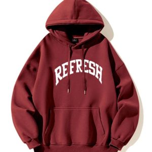 Oversized Maroon Graphic Hoodie - Y2K Fashion Outfit for 2000s Style