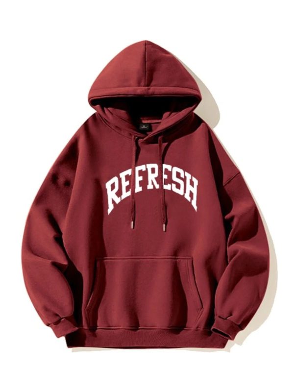 Oversized Maroon Graphic Hoodie - Y2K Fashion Outfit for 2000s Style