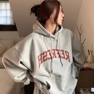 Oversized Maroon Graphic Hoodie - Y2K Fashion Outfit for 2000s Style