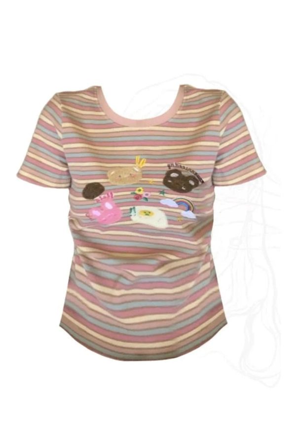 Pastel Breakfast Striped Top - Trendy 2000s Fashion Outfit for Y2K Style