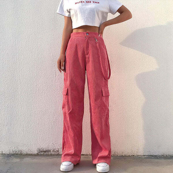 Pink Cord Cargo Pants - Trendy 2000s Fashion Outfit for Y2K Aesthetic