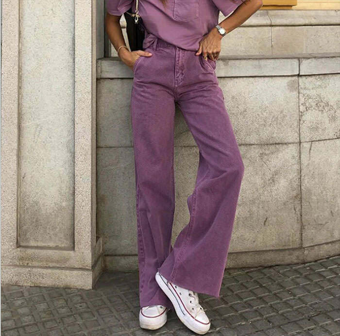 Purple Aesthetic High Waisted Jeans - Y2K Fashion Outfits for Fall 2000s