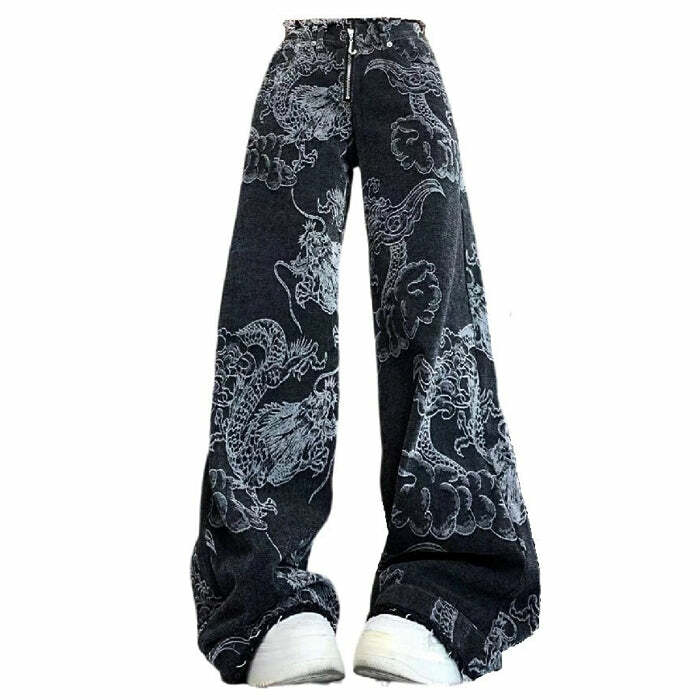 Real Y2k Japanese Dragon Aesthetic Jeans - Cute 2000s Outfit Inspiration