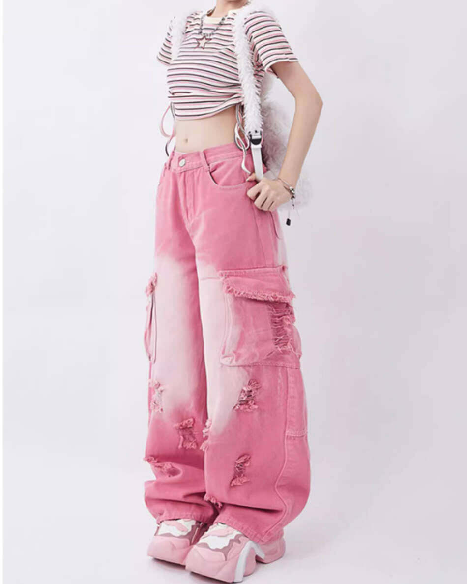 Rebel Cargo Jeans in Pink - Y2K Fashion, Cute 2000s Outfits, McBling Style