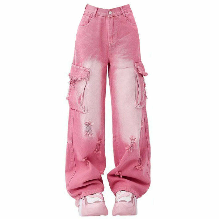 Rebel Cargo Jeans in Pink - Y2K Fashion, Cute 2000s Outfits, McBling Style