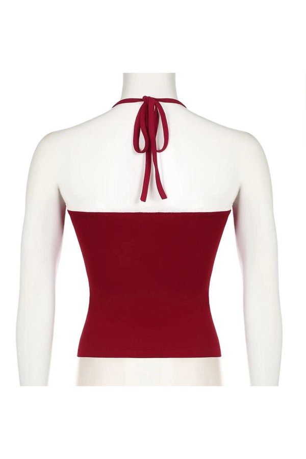 Red Lace-Trim Halter Top - Iconic Y2K Fashion Outfit for Fall 2000s Style