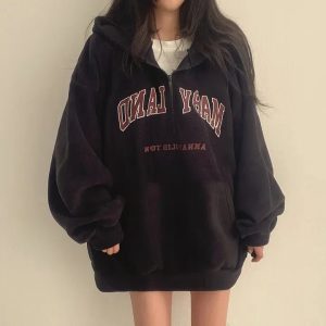 Retro Campus Half-Zip Hoodie - Y2K Fashion Outfit for 2000s Style