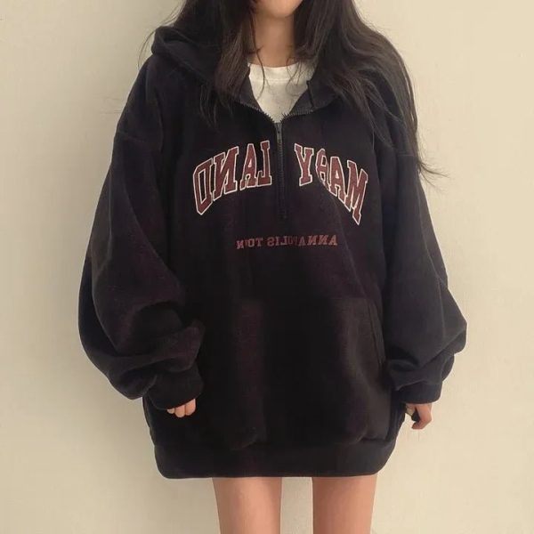 Retro Campus Half-Zip Hoodie - Y2K Fashion Outfit for 2000s Style