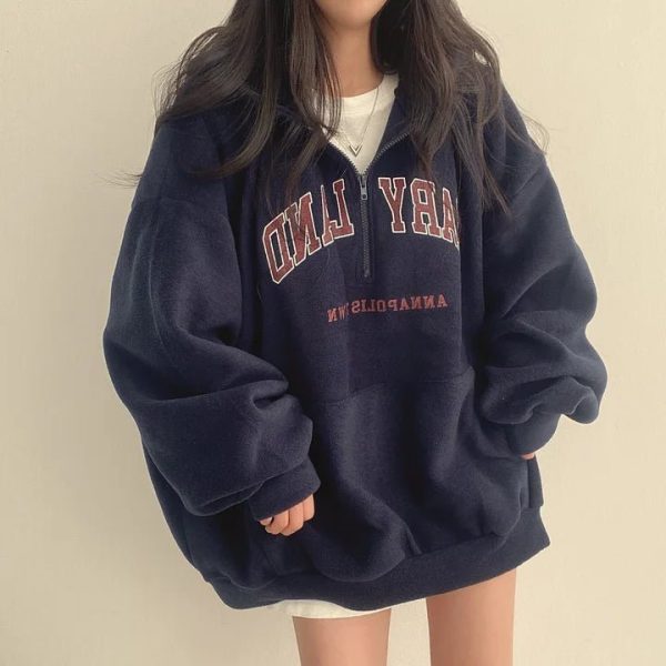 Retro Campus Half-Zip Hoodie - Y2K Fashion Outfit for 2000s Style