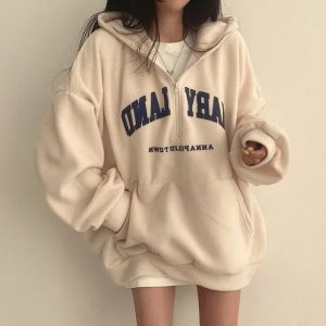 Retro Campus Half-Zip Hoodie - Y2K Fashion Outfit for 2000s Style