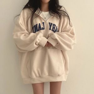 Retro Campus Half-Zip Hoodie - Y2K Fashion Outfit for 2000s Style