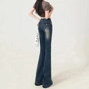 Retro Embroidered Flare Jeans - Iconic Y2K Fashion Outfits for Fall