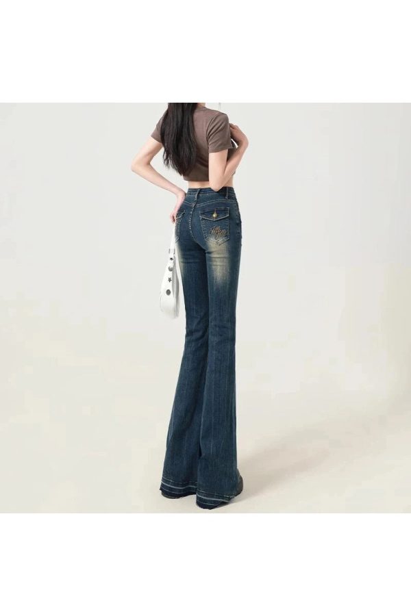 Retro Embroidered Flare Jeans - Iconic Y2K Fashion Outfits for Fall