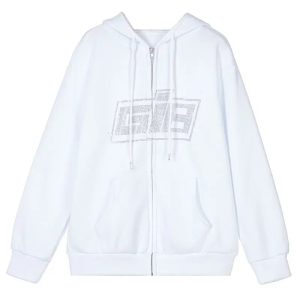 Rhinestone Logo Zip-Up Hoodie - Cute 2000s Outfits & Y2K Fashion