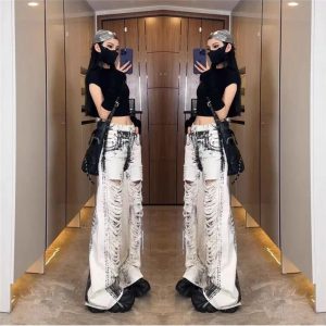 Shattered Chaos Ripped Jeans - Iconic Y2K Fashion Outfit for Fall 2000s