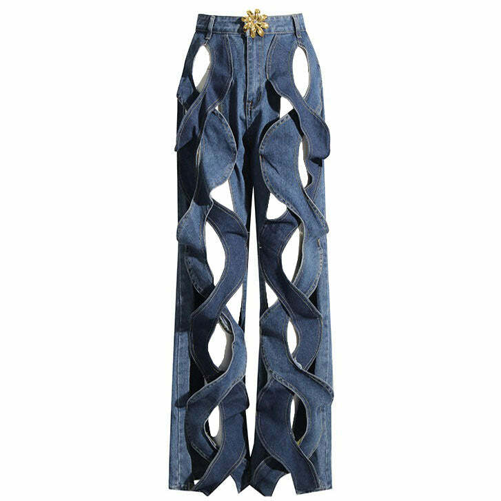 Showgirl Hollow Out Criss Cross Jeans - Trendy Y2K Fashion Outfit