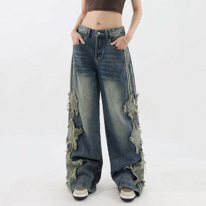 Side Stripe Star Jeans - Trendy 2000s Fashion Outfits for Y2K Style