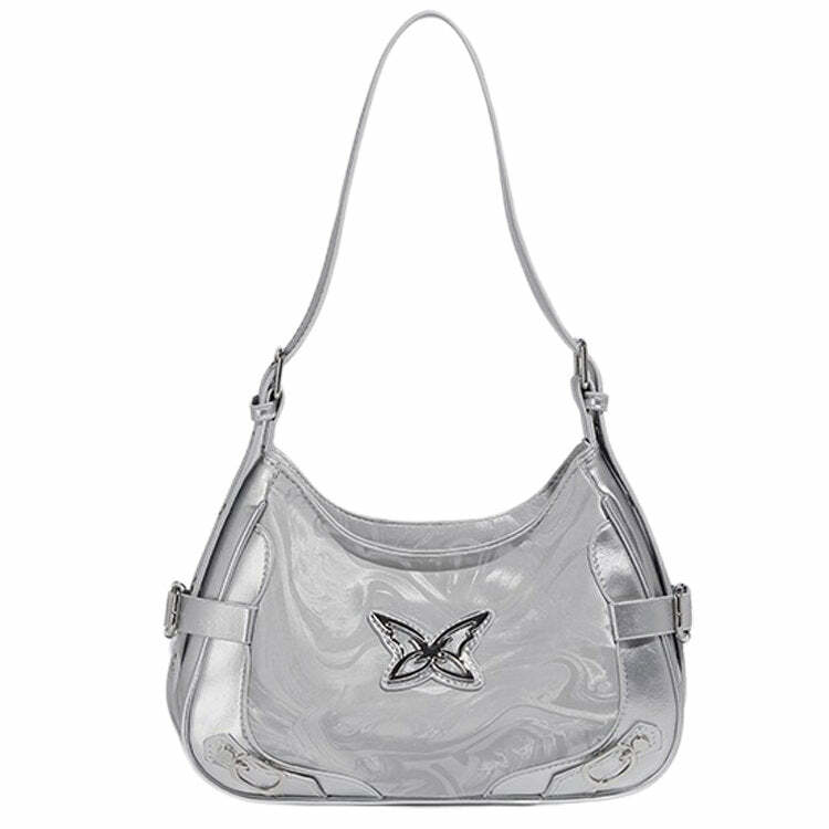 Silver Butterfly Shoulder Bag - Y2K Fashion, 2000s Aesthetic, McBling Style