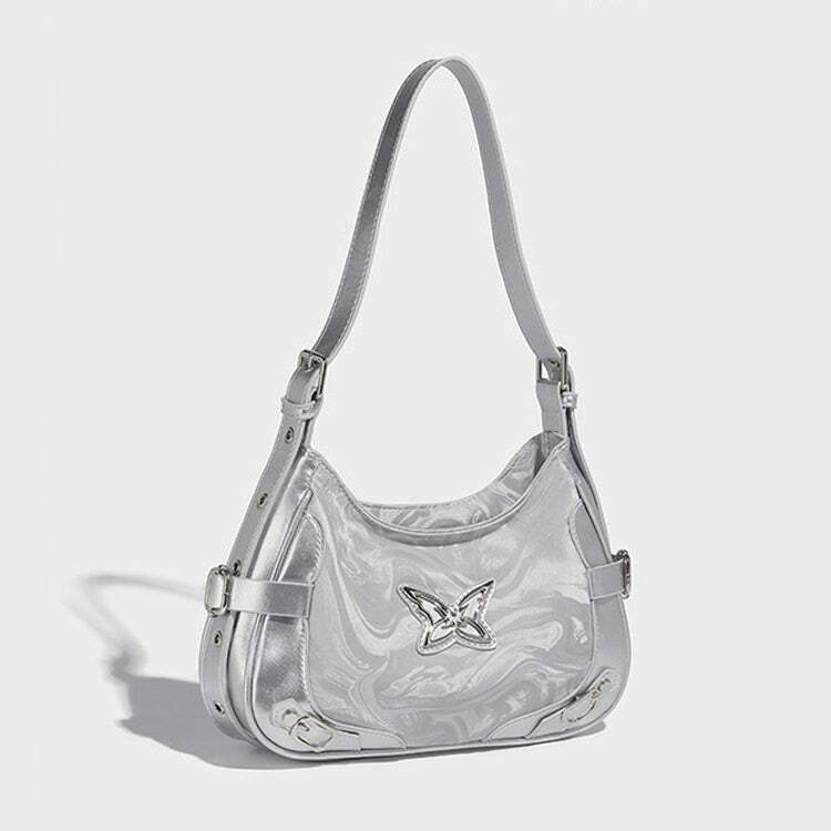 Silver Butterfly Shoulder Bag - Y2K Fashion, 2000s Aesthetic, McBling Style