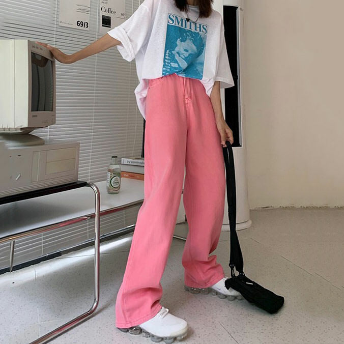 Skater Girl Aesthetic Wide Neon Jeans - Y2K Fashion Outfit Inspiration