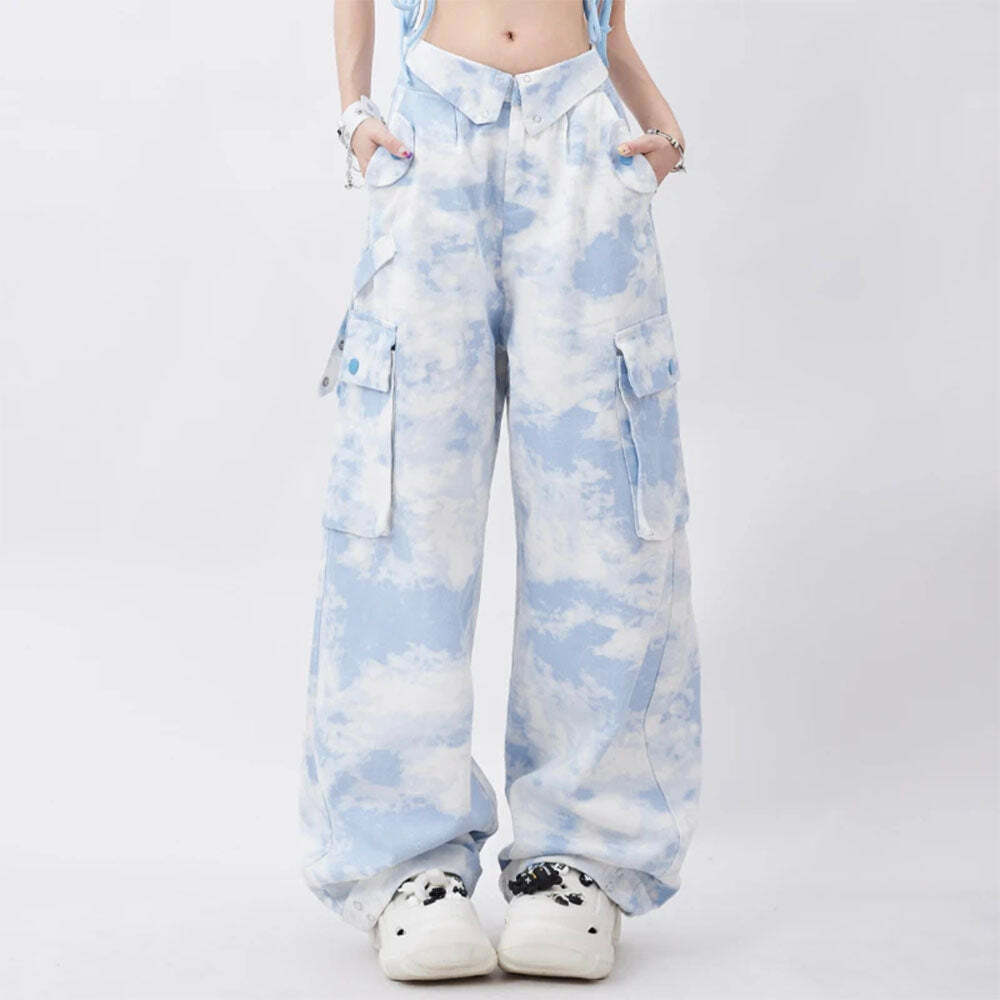 Sky Blue Cargo Pants - Trendy 2000s Fashion Outfit for Y2K Aesthetic